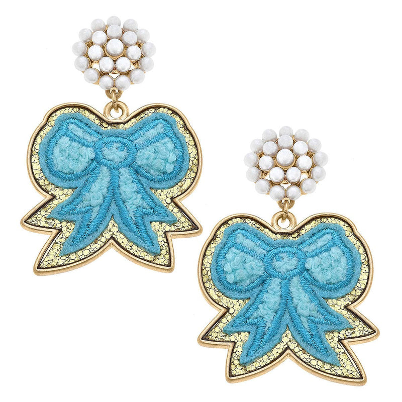 Stuck on You Chenille Glitter Bow Patch Earrings
