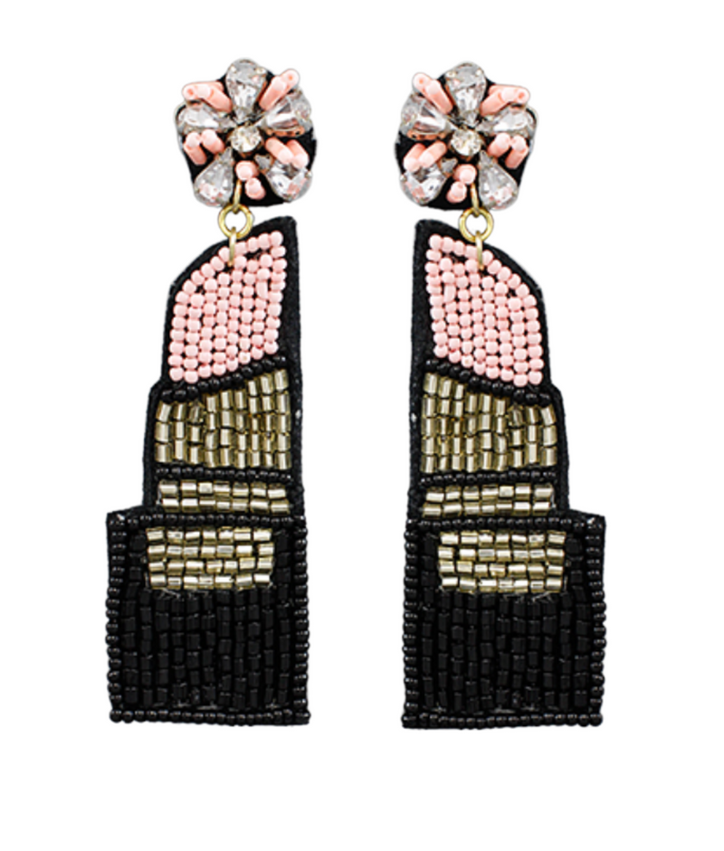 Lipstick Bead + Rhinestone Earrings
