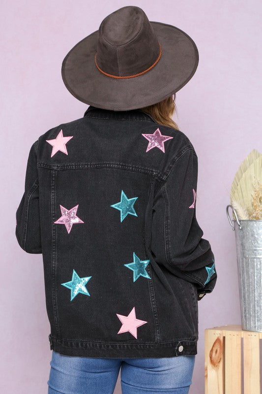 Star Sequin Patch Denim Jacket