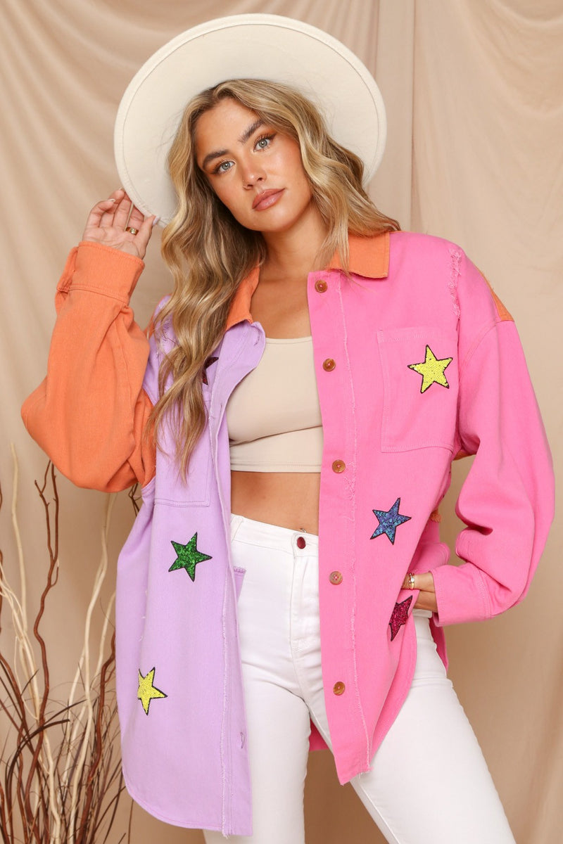 Colorblock Star Sequin Shirt
