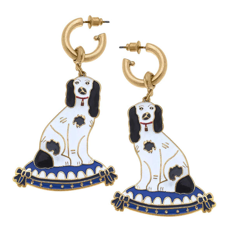Baron Enamel Staffordshire Dog Earrings in Black & White