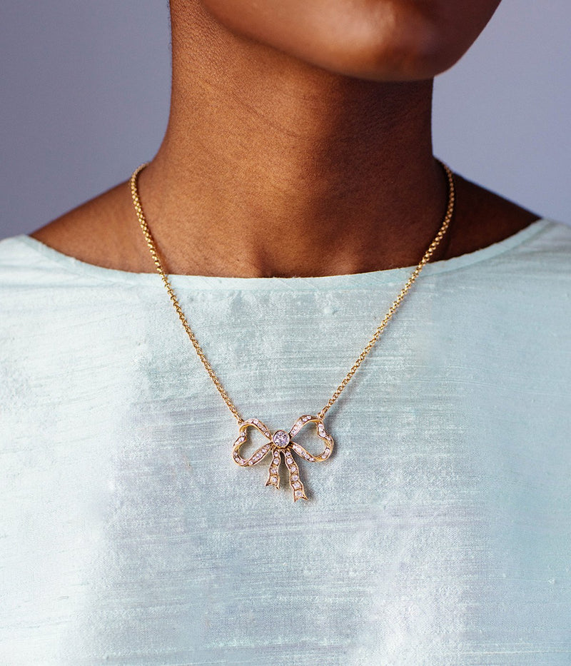 Betty Bow Necklace in Gold/Crystal