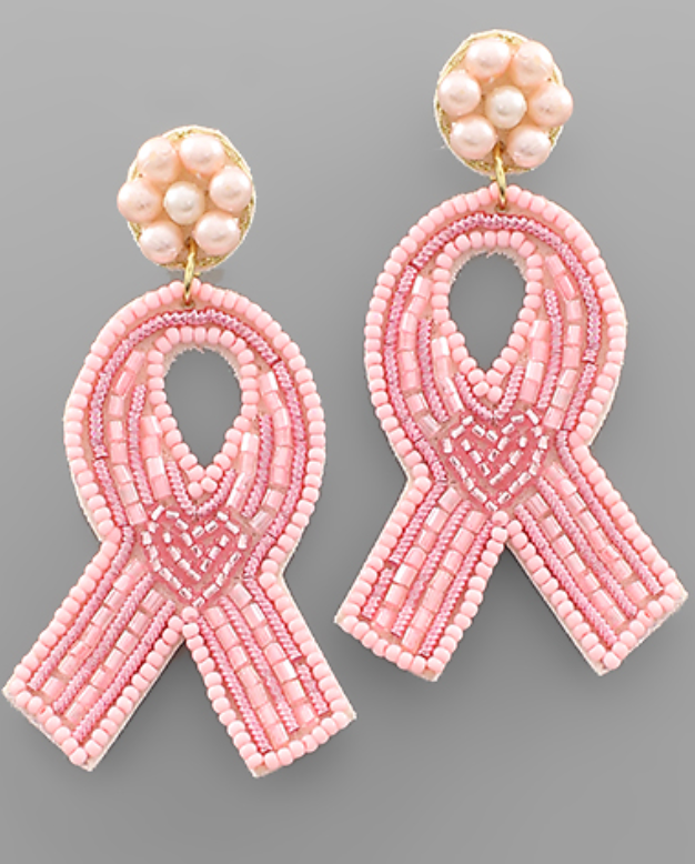Pink Pearl Ribbon Earrings