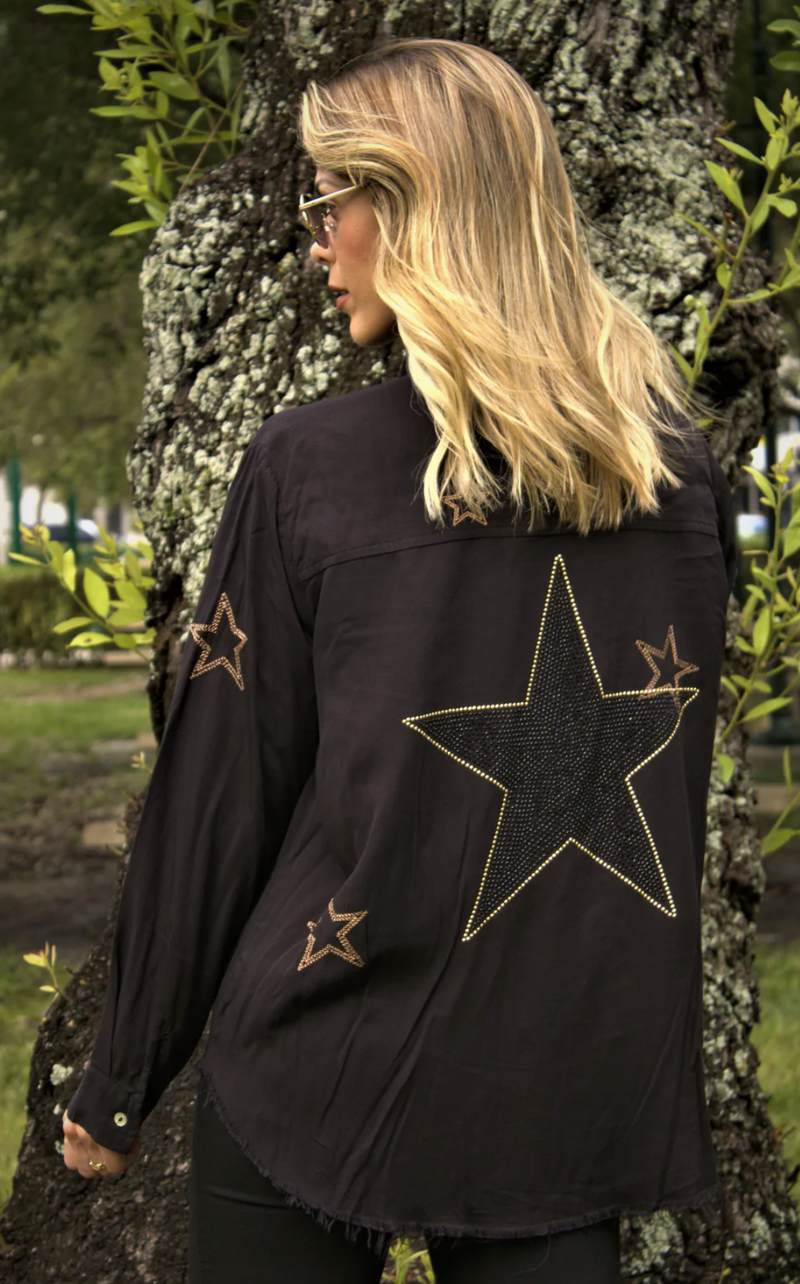 Black Stars w/ Gold Embroidered Shirt