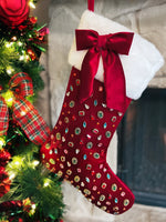 Bejeweled Velvet Christmas Stocking with Bow