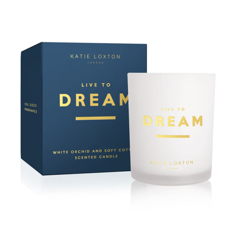 Sentiment Candle | Live To Dream | White Orchid and Soft Cotton