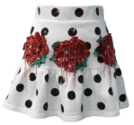 White Polka Dot Skirt with Red Flowers